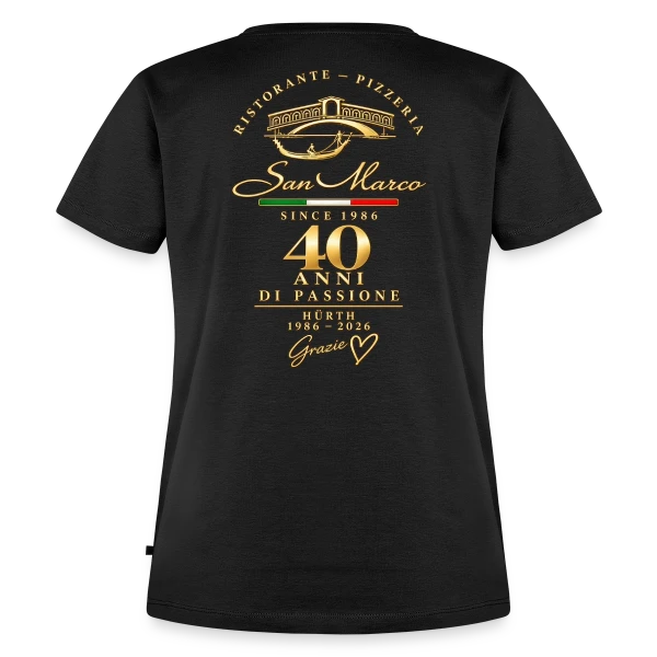 Rückenansicht des schwarzen San-Marco-Jubiläumsshirts für Frauen