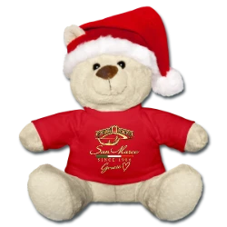 Heller Teddy mit rotem San-Marco-Shirt und Weihnachtsmütze